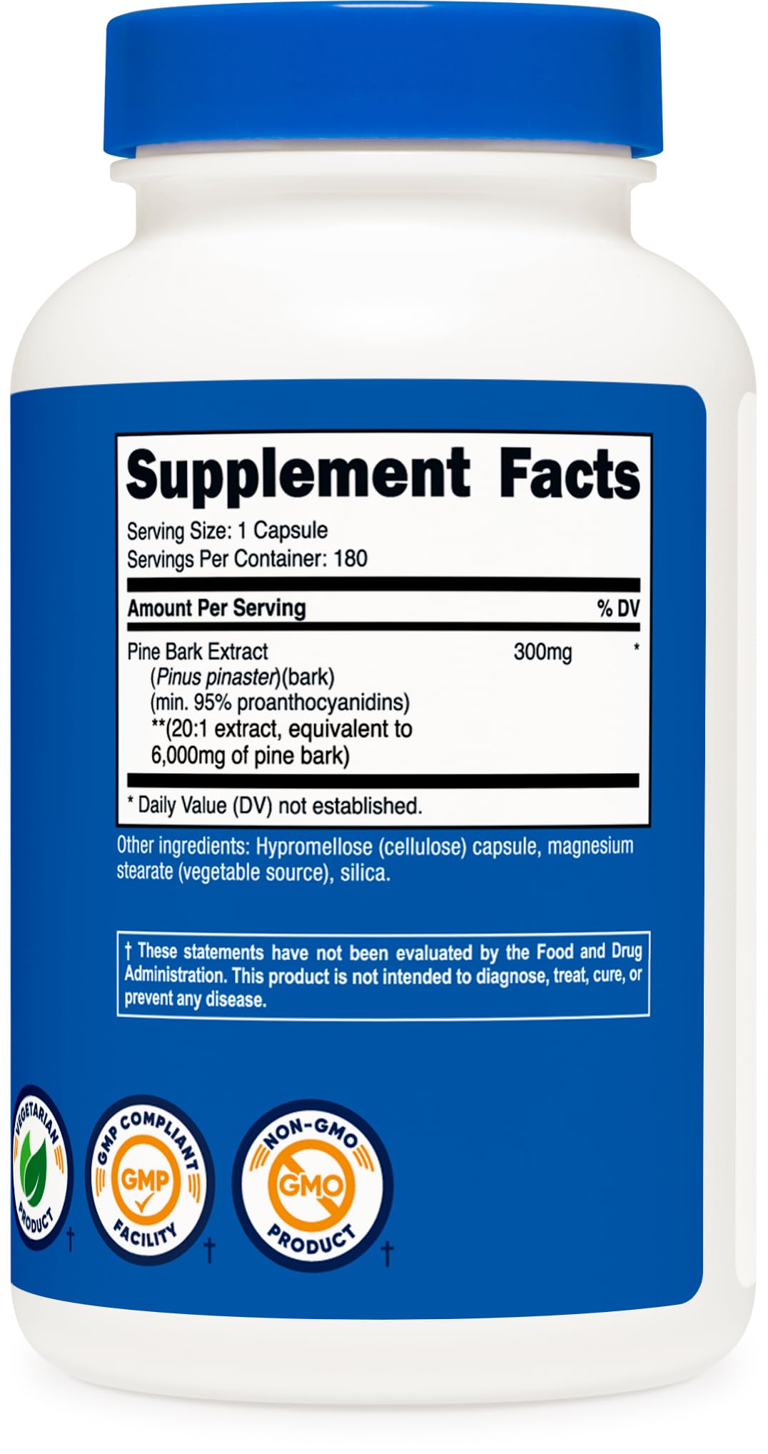 Nutricost Pine Bark Extract manufacturer facility badge indicates NSF GMP compliance