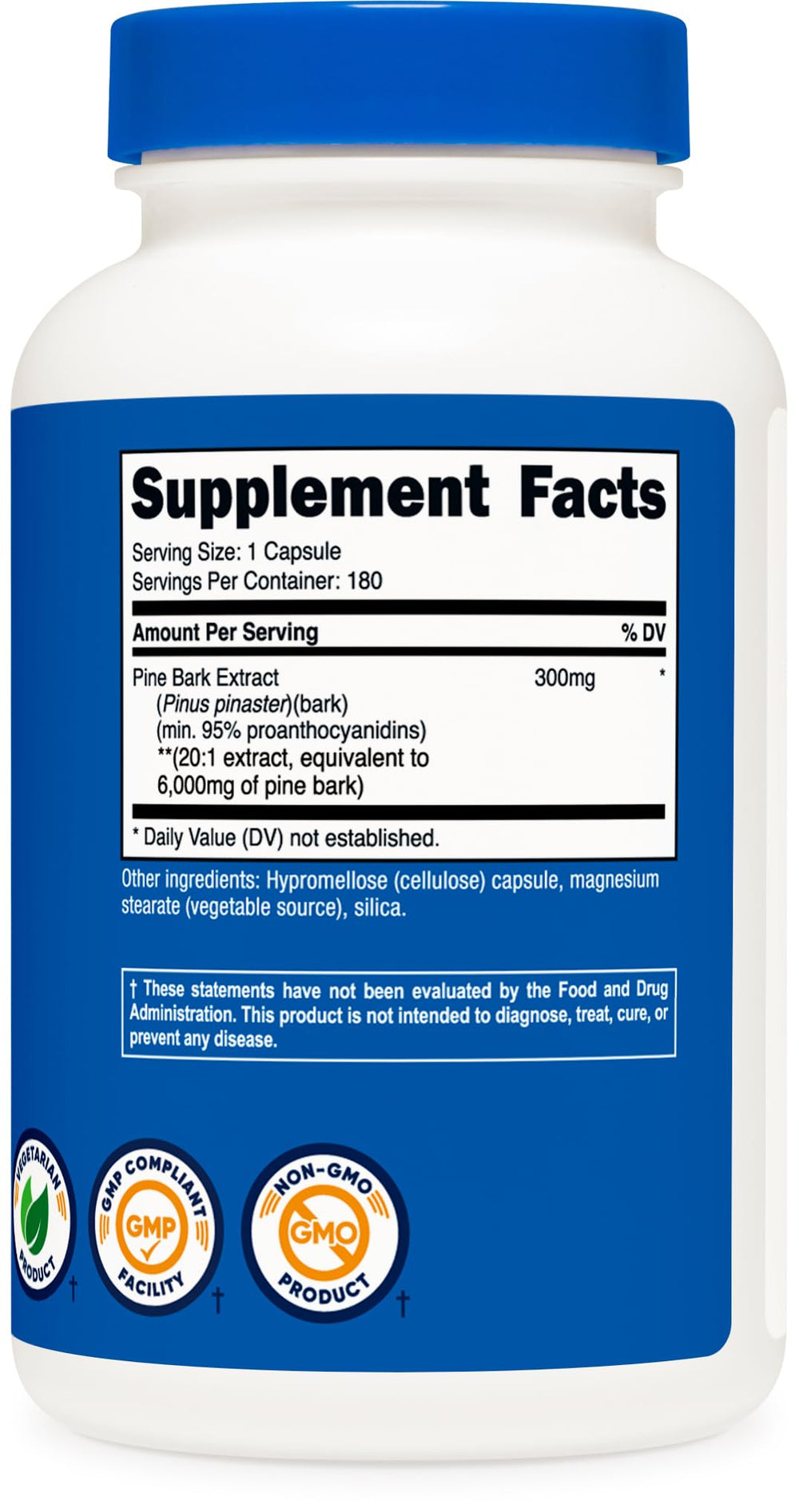Nutricost Pine Bark Extract manufacturer facility badge indicates NSF GMP compliance