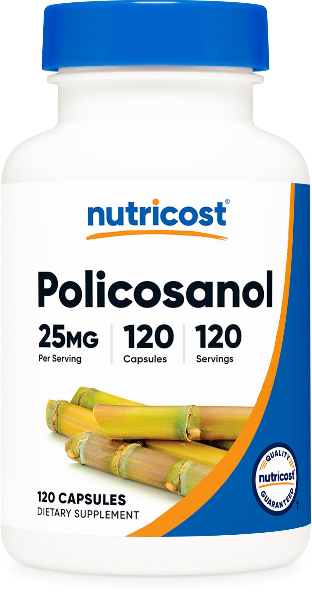 Nutricost Policosanol 25mg bottle with 120 capsules, gluten-free and non-GMO.