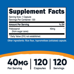 Nutricost Policosanol 40mg capsules in bottle, vegan-friendly daily supplement.