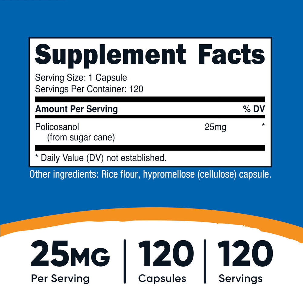 Close-up of Nutricost Policosanol capsules, vegetarian-friendly.