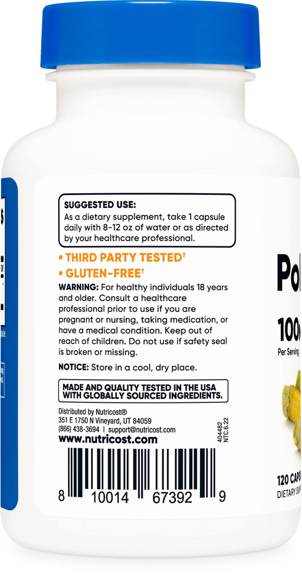 Nutricost Policosanol label close-up showing gluten-free and vegetarian status