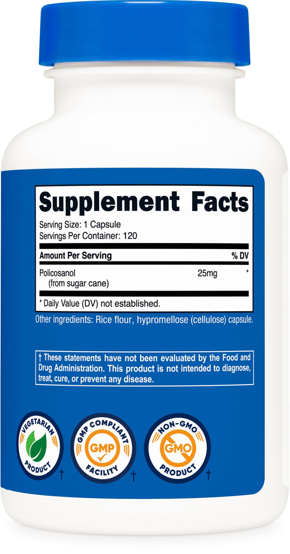 One capsule per serving concept shown on Nutricost Policosanol bottle.