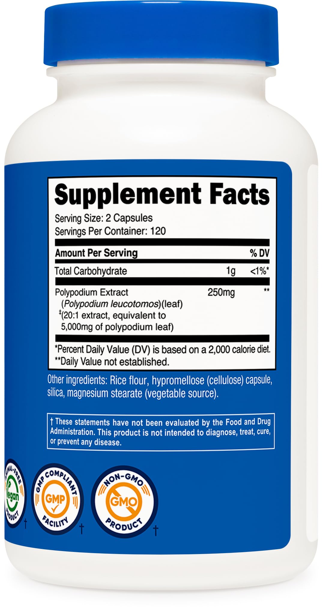 Nutricost Polypodium Leucotomos box packaging highlighting vegan and gluten-free claims