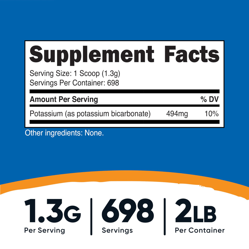 Nutricost potassium bicarbonate powder with serving scoop convenient 1/4 teaspoon measure