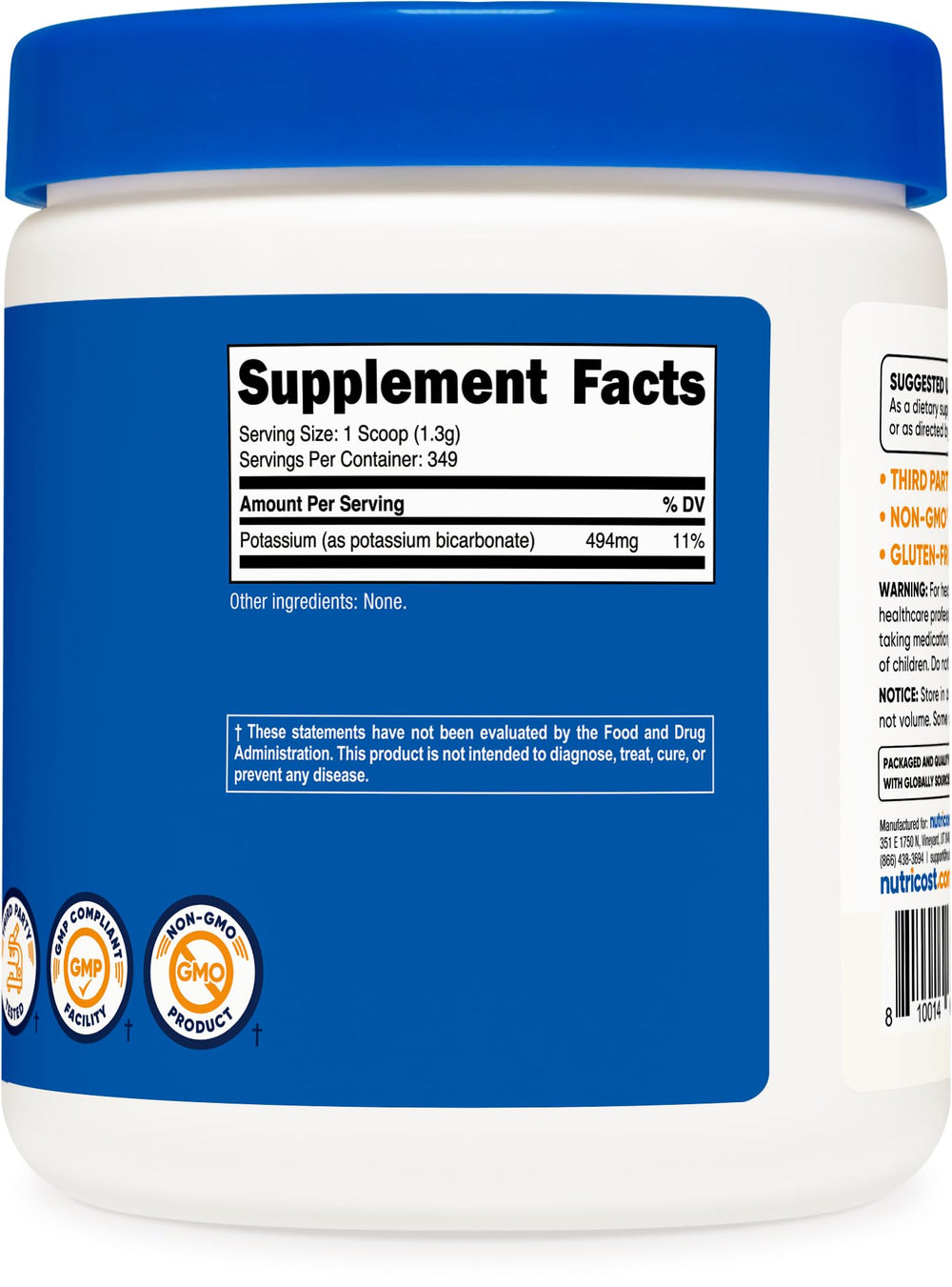 Nutricost Potassium Bicarbonate Powder dissolving slightly in water.