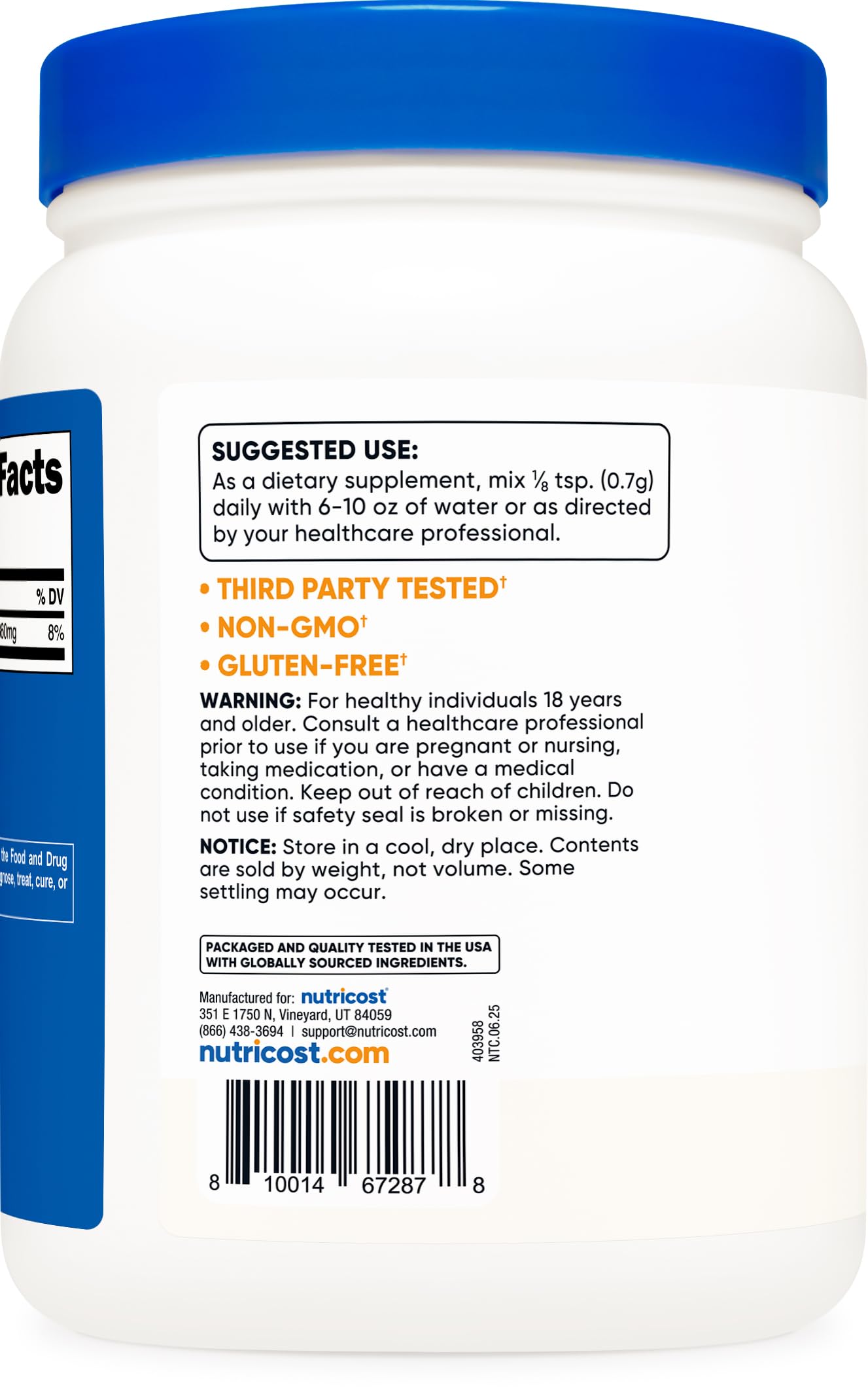 Nutricost Potassium Chloride Powder facility context emphasizes quality standards