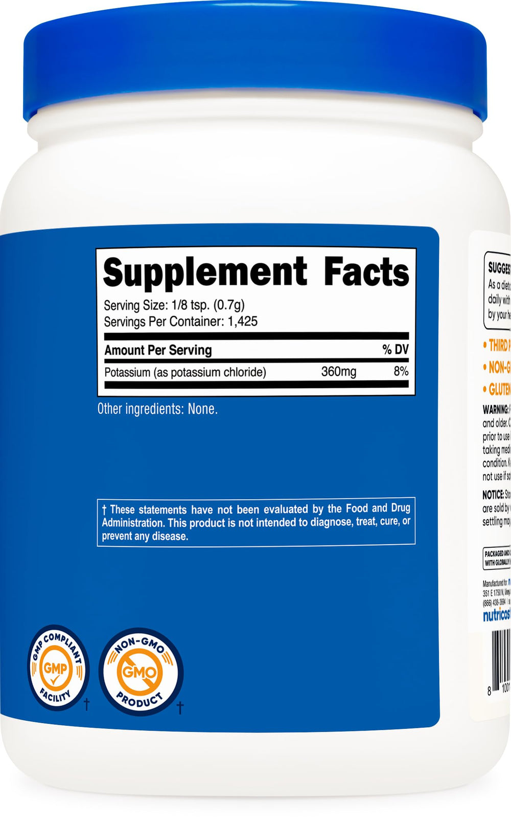 Nutricost Potassium Chloride Powder packaging suitable for home cooking
