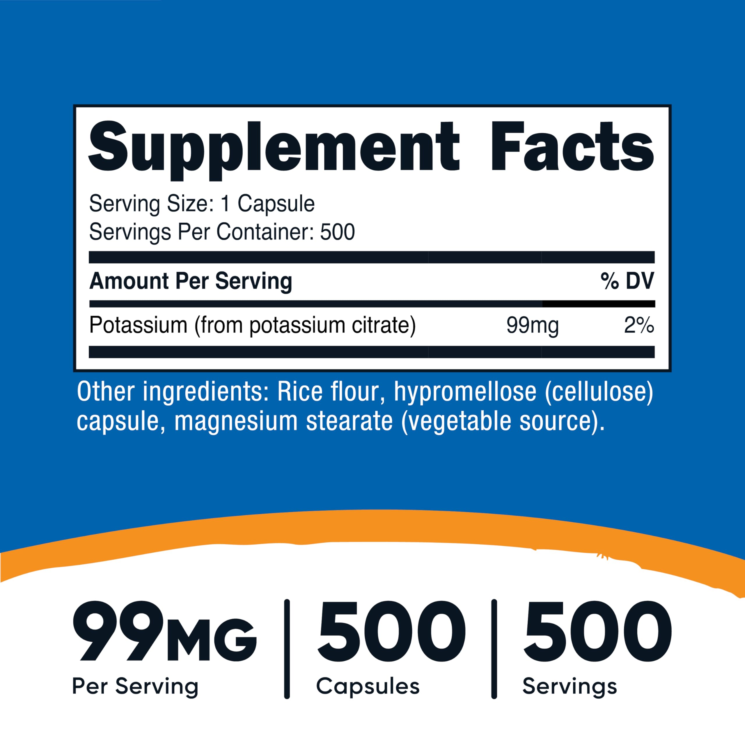 Close-up of Nutricost Potassium Citrate bottle with 500 capsules
