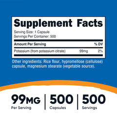 Close-up of Nutricost Potassium Citrate bottle with 500 capsules