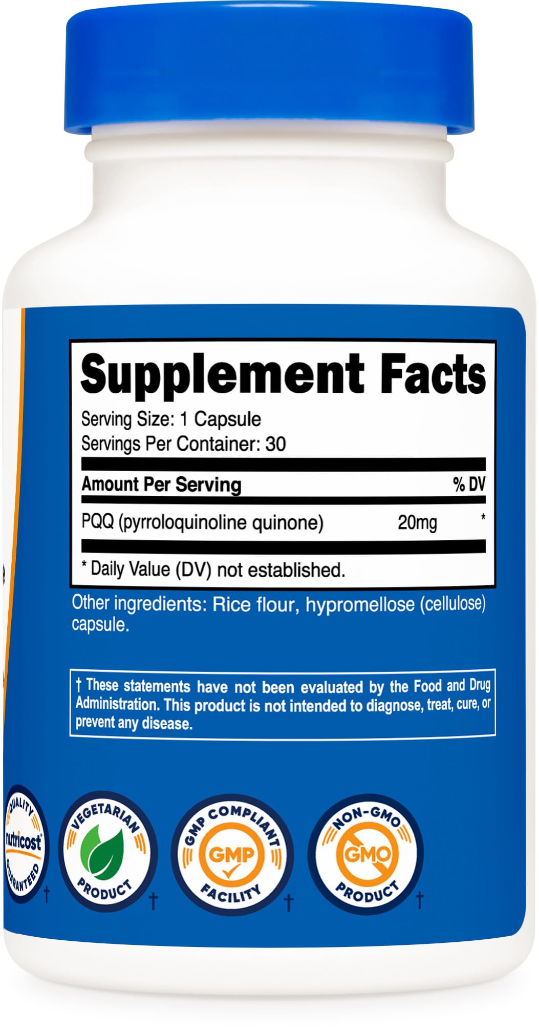 Nutricost PQQ vegetarian capsules pack, easy daily dosing