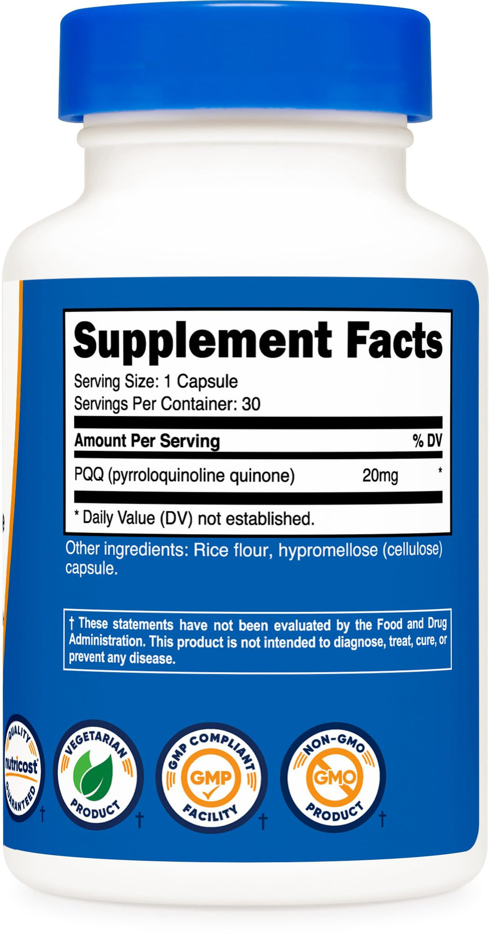 Nutricost PQQ vegetarian capsules pack, easy daily dosing