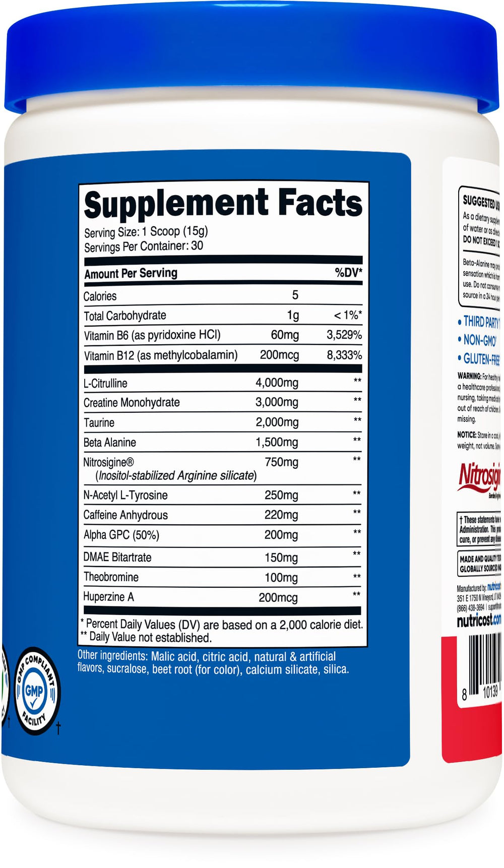Nutricost Pre-C sealed container preserves potency for workouts.