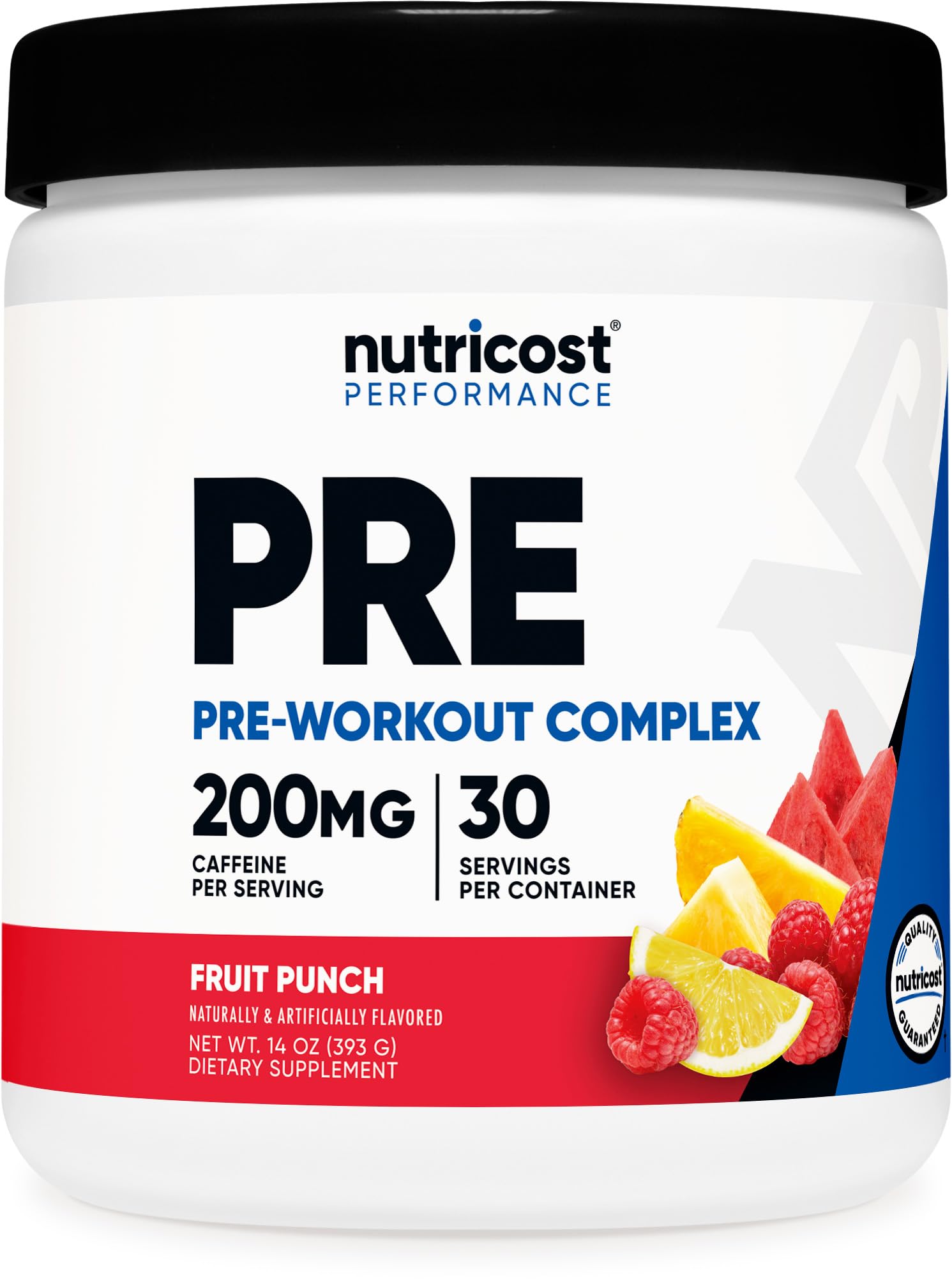 Nutricost Pre-Workout Complex bottle-front highlights energy-boosting blend for workouts.