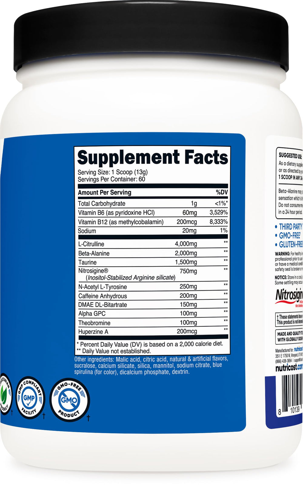 GMP-compliant facility mark on Nutricost packaging supports trusted manufacturing.