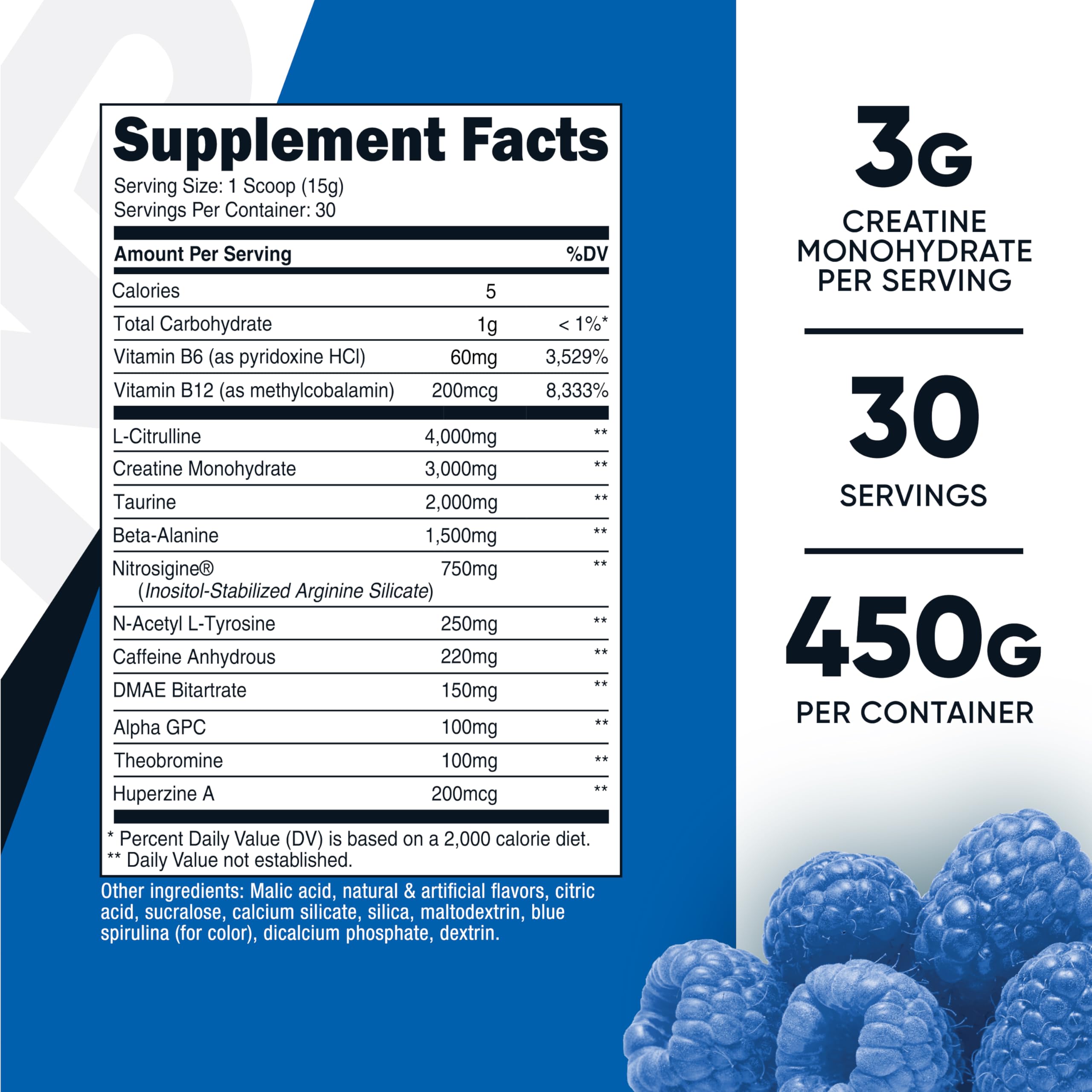 Nutricost Pre-C Pre-Workout creatine powder scoop highlights creatine content for endurance.