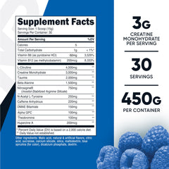 Nutricost Pre-C Pre-Workout creatine powder scoop highlights creatine content for endurance.