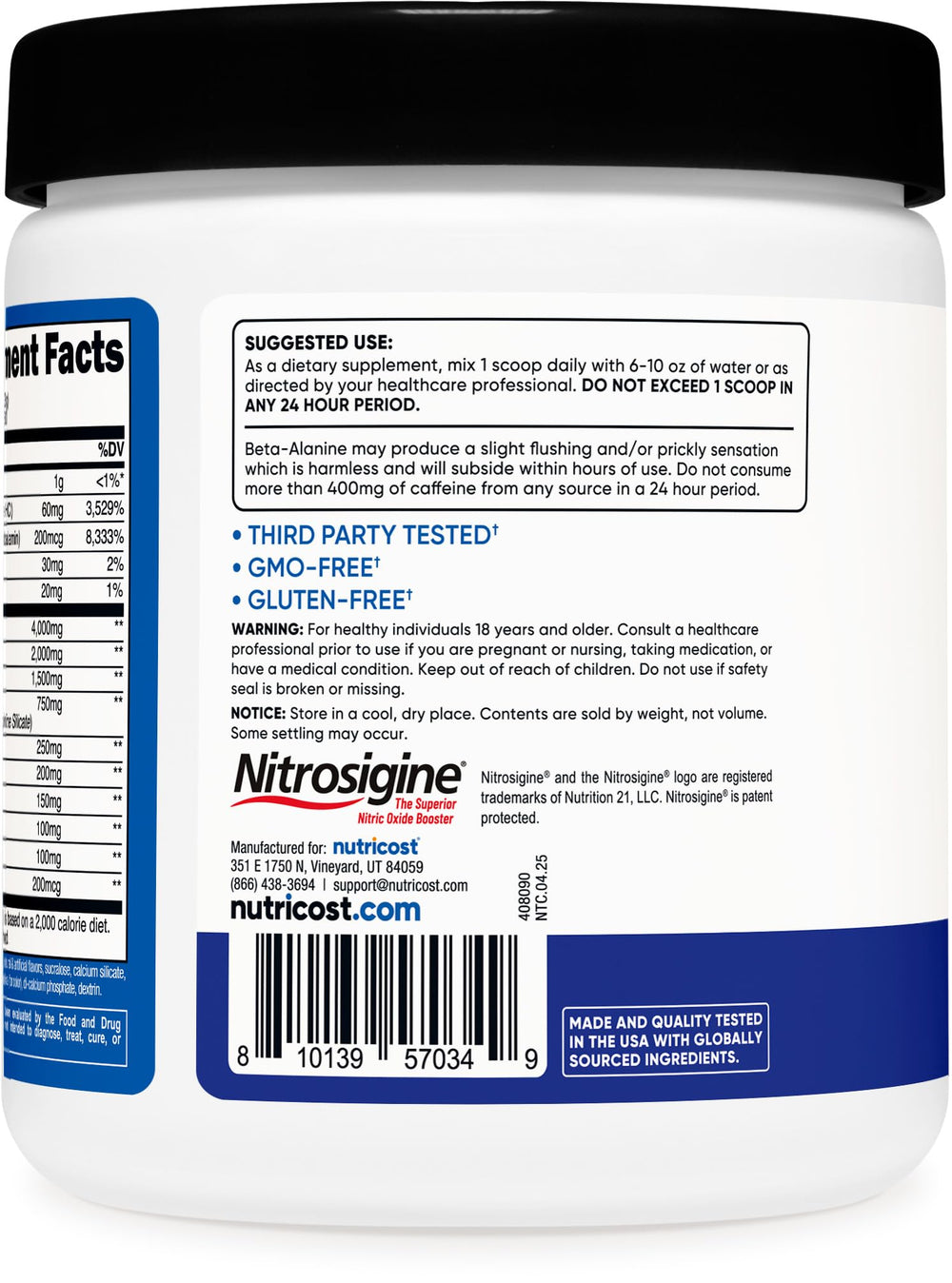 Nutricost container on gym bench suggesting on-the-go energy before sessions.