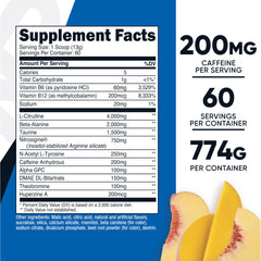 Nutricost pre-workout peach mango tub front highlighting convenient energy before training