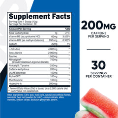 Nutricost Pre-Workout powder scoop with Watermelon Candy flavor ready.