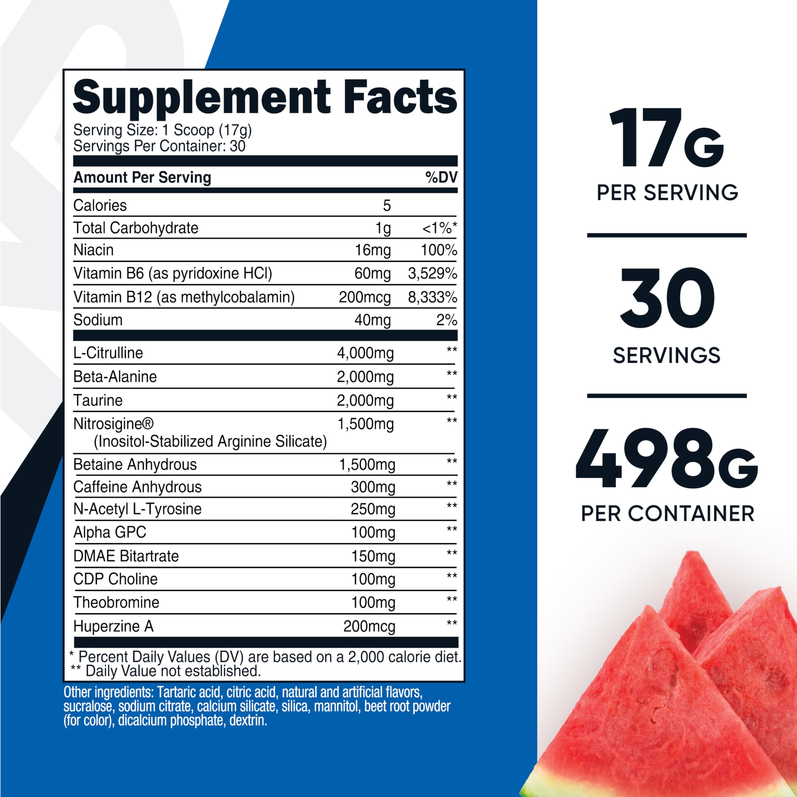 Nutricost Pre-Workout Watermelon scoop in bottle enables quick, flavorful fueling.