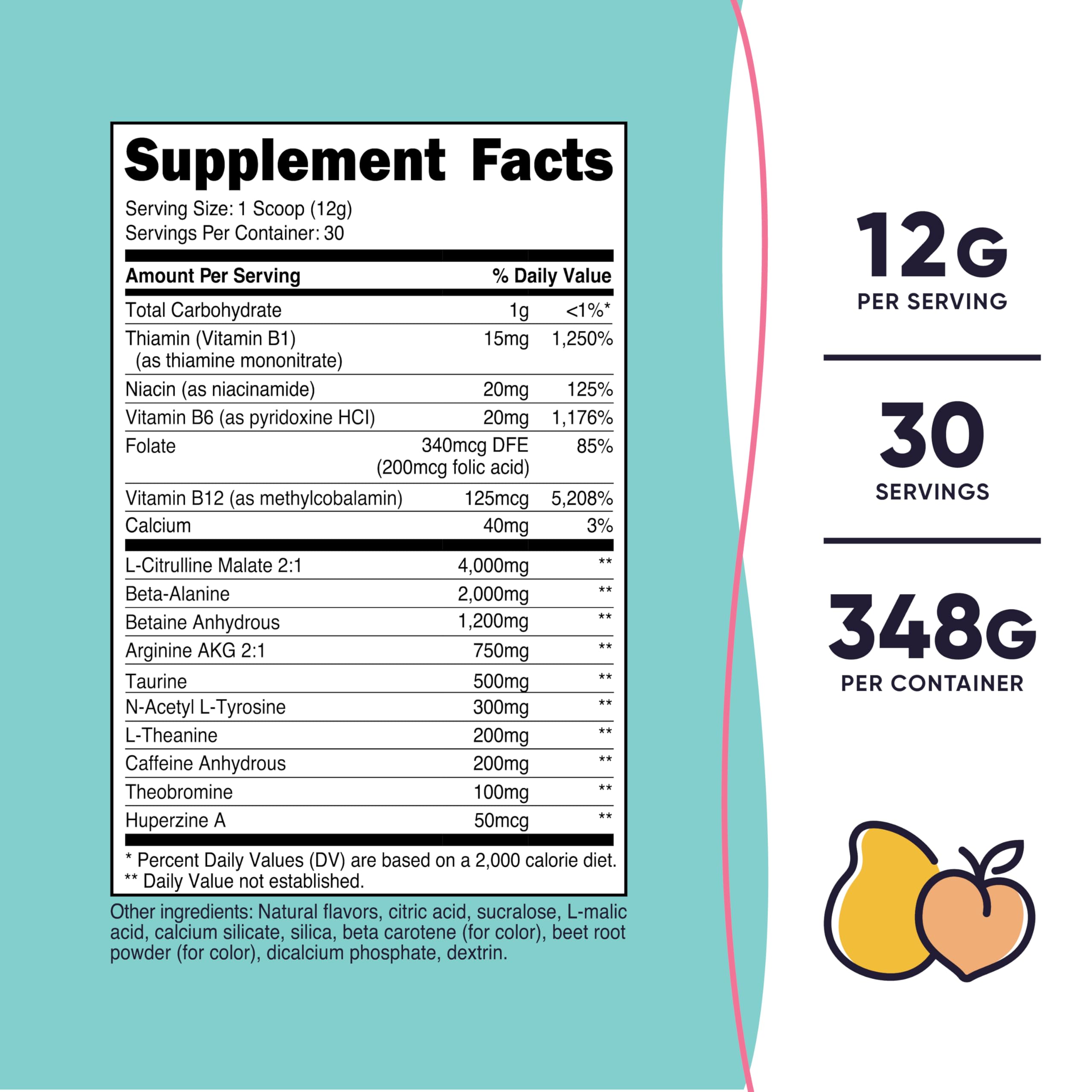 Nutricost Pre-Workout Women Peach Mango powder mixed in a glass for a refreshing shake