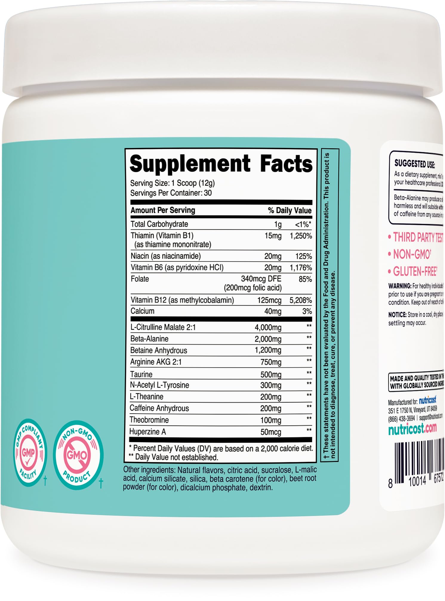 Nutricost Pre-Workout Women Peach Mango serving poured into a shaker before a workout