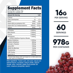 Nutricost Pre-X Extreme grape scoop beside shaker for quick servings.