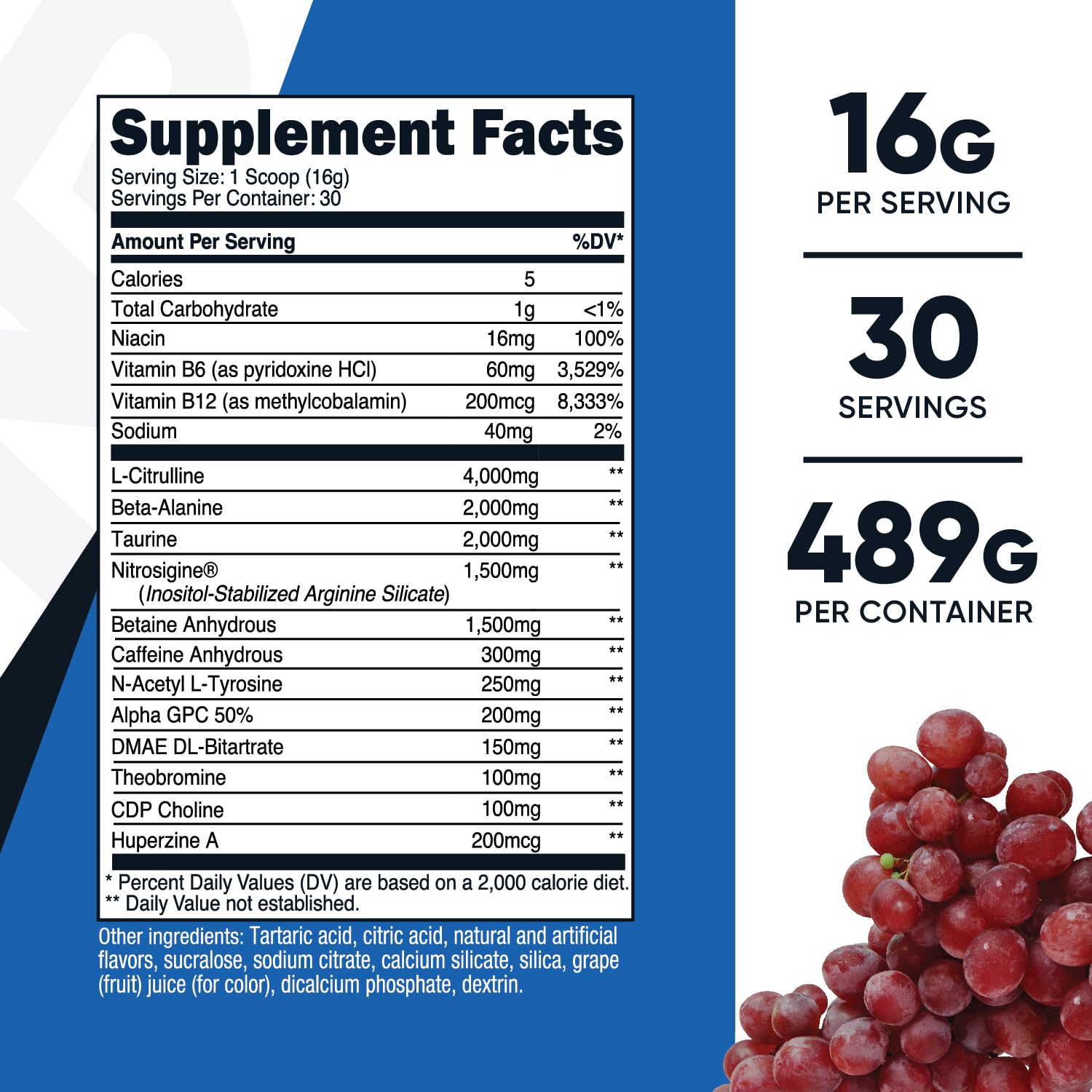 Nutricost Pre-X grape scoop showing precise serving for quick mix