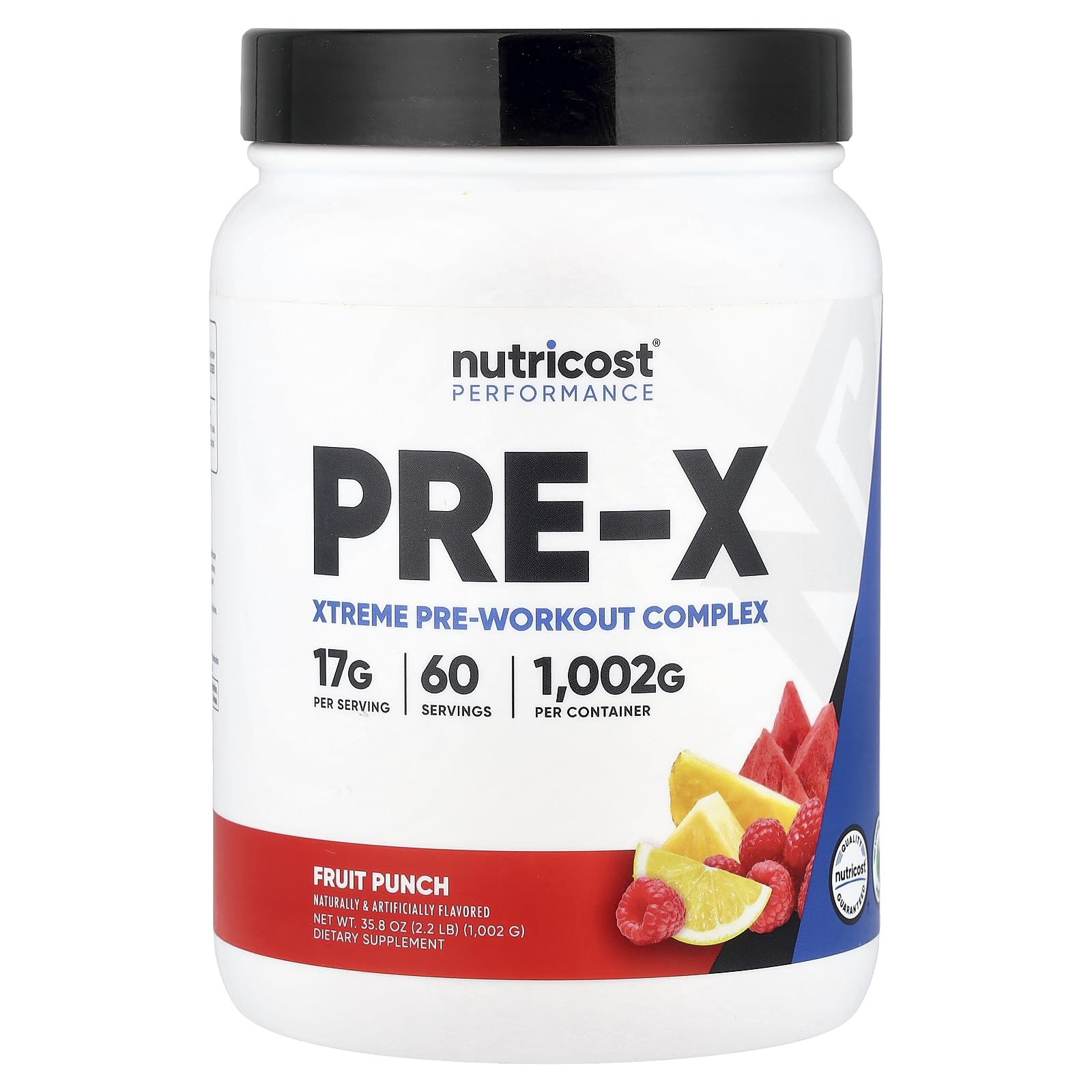 Nutricost Pre-X Xtreme Fruit Punch bottle ready for your workout with balanced energy.