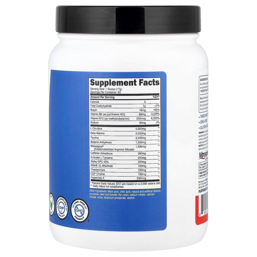 Nutricost Pre-X Xtreme Fruit Punch scoop showing easy measurement for consistent servings.