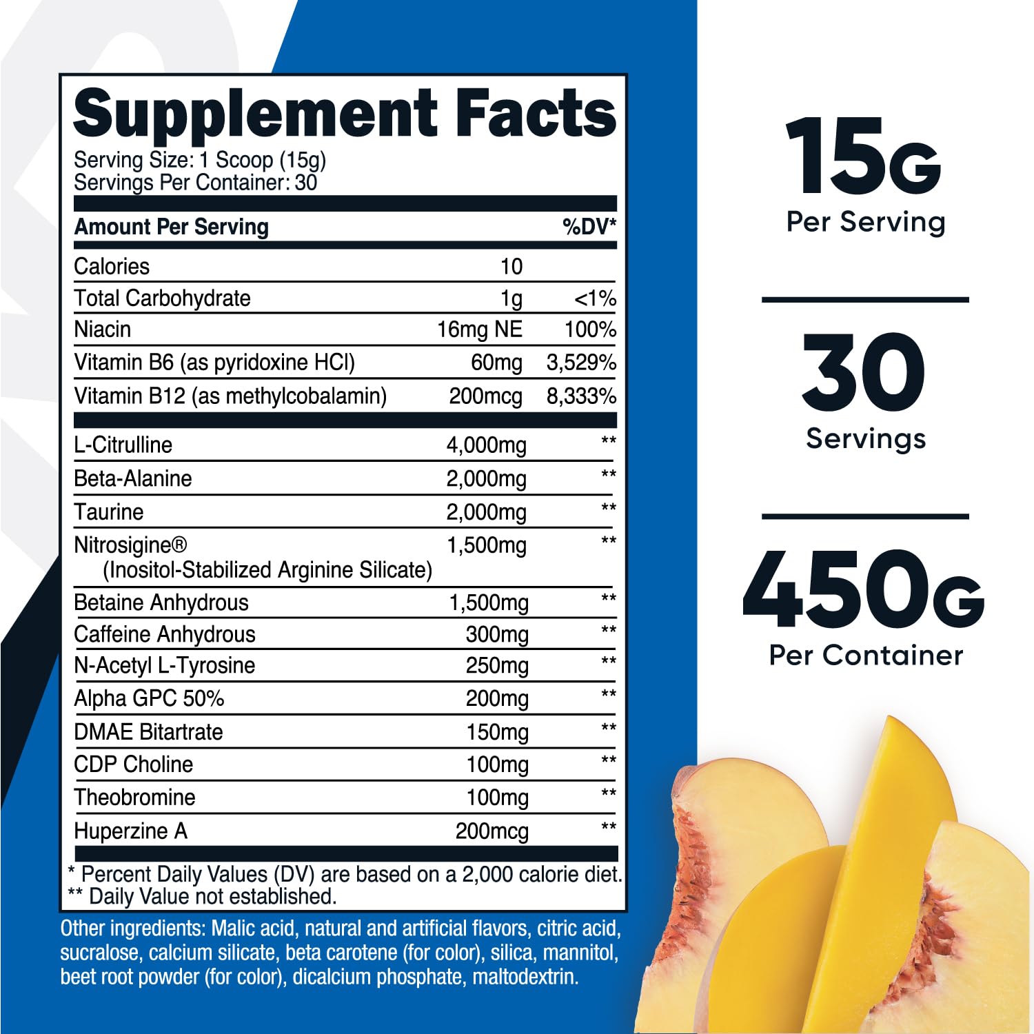 Nutricost Pre-X Xtreme Peach Mango scoop ready for serving