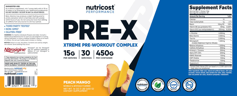 Nutricost Pre-X Xtreme pre-workout setup prepared for training
