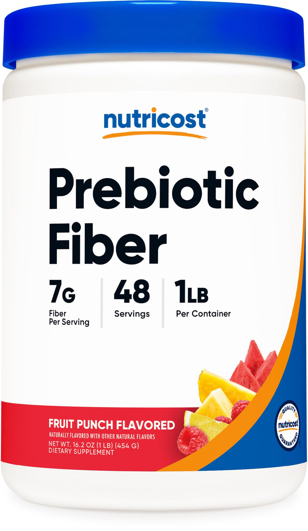 Nutricost Prebiotic Fiber Fruit Punch bottle front shows a tasty daily fiber option.
