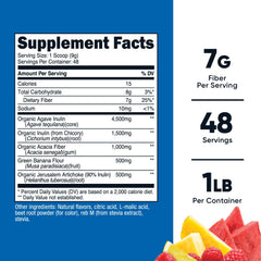 Nutricost prebiotic fiber powder scoop highlights 48 servings per container.
