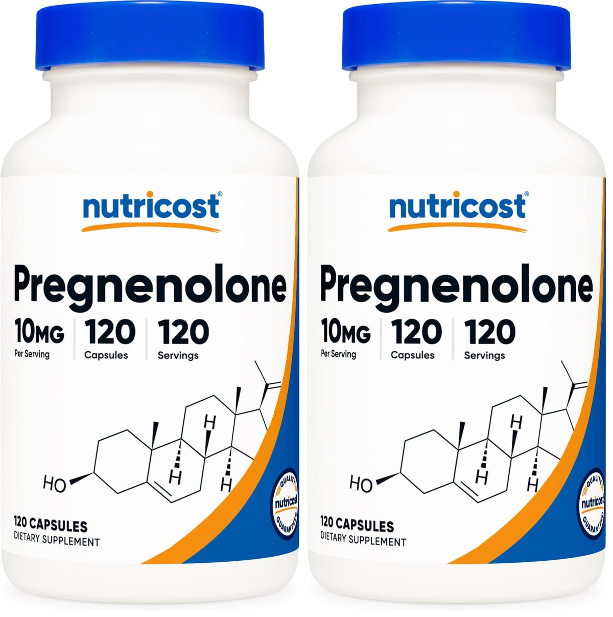 Nutricost Pregnenolone 10mg bottle and capsules for daily wellness