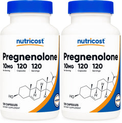 Nutricost Pregnenolone 10mg bottle and capsules for daily wellness