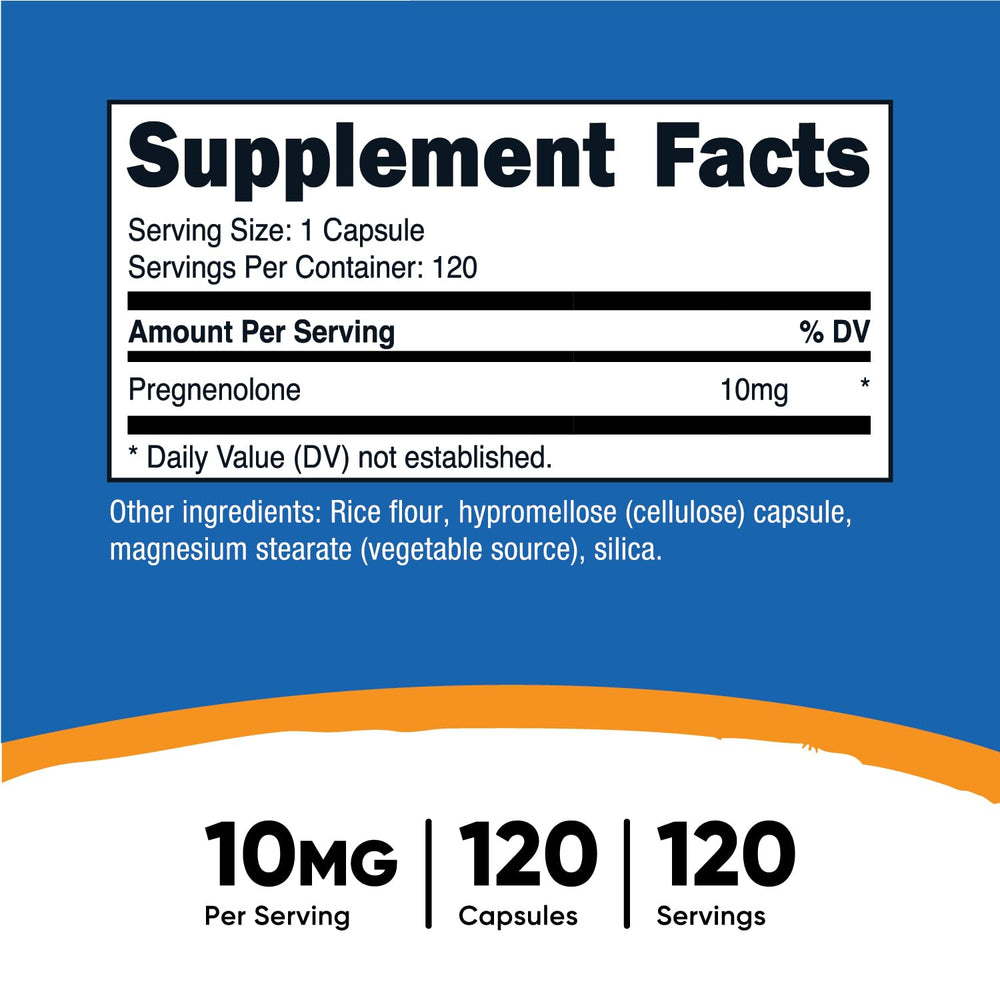 Nutricost Pregnenolone 120 capsules container for easy daily supplementation