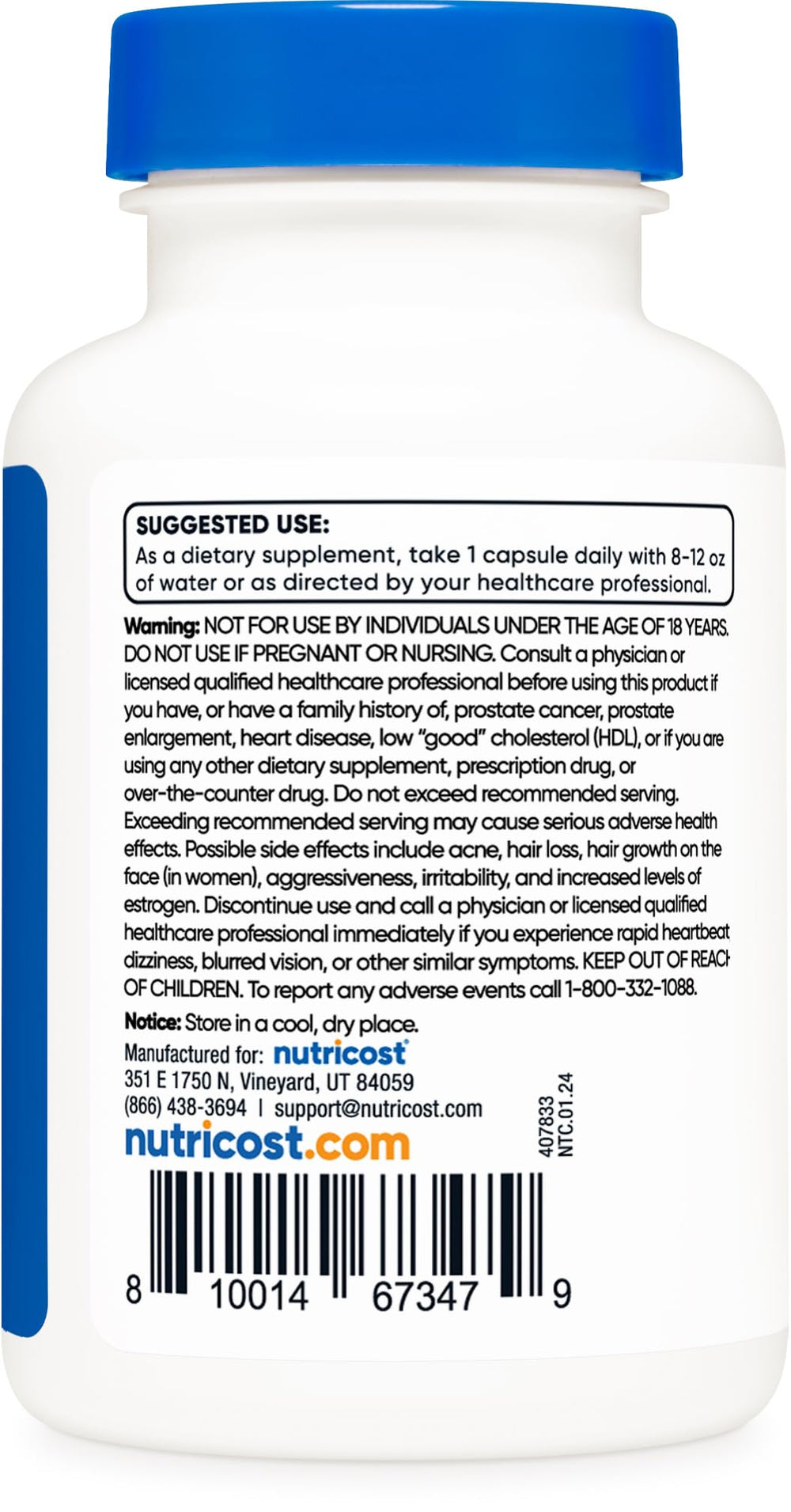 Nutricost Pregnenolone label highlights non-GMO and gluten-free ingredients.