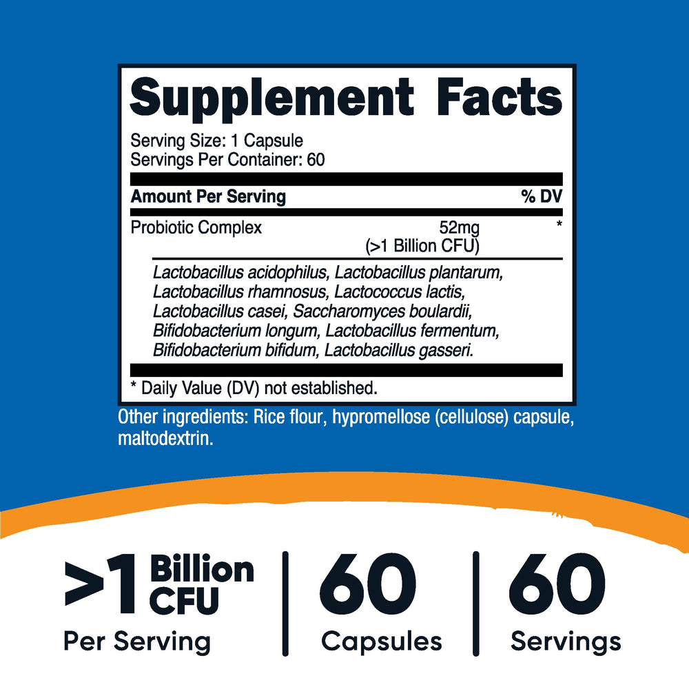 Nutricost Probiotic Complex cap close-up shows safety seal and quality assurance