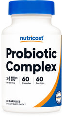 Nutricost Probiotic Complex bottle front highlights the product name for daily wellness