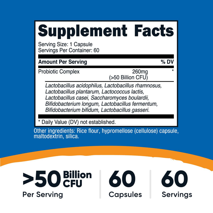 Nutricost Probiotic Complex capsules easy-swallow close-up for smooth daily use