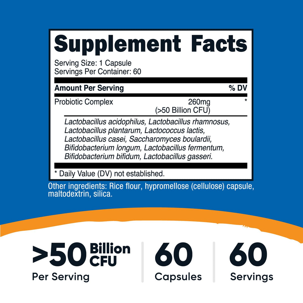 Nutricost Probiotic Complex capsules easy-swallow close-up for smooth daily use