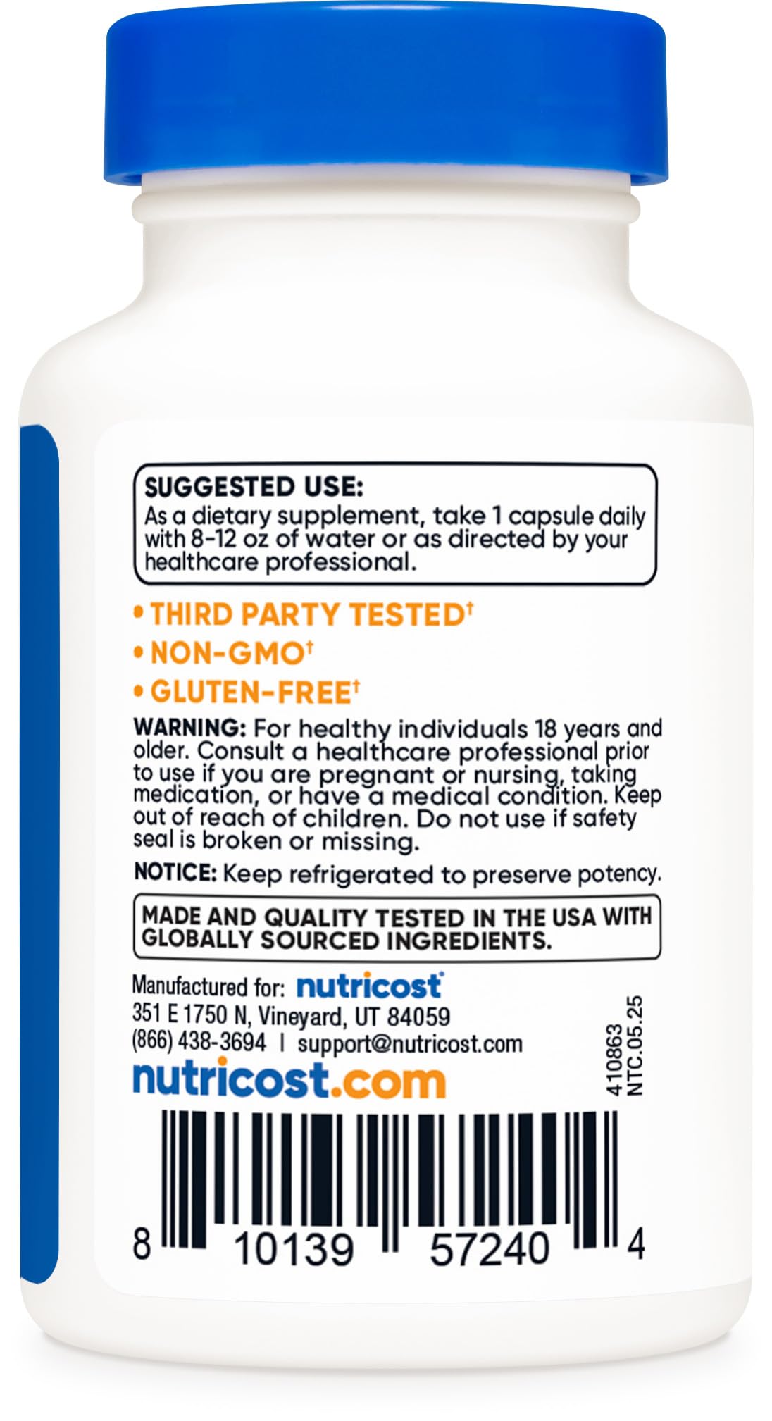 Nutricost Probiotic Complex facility badge GMP FDA registered emphasizing quality standards