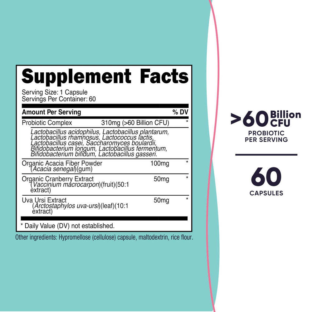 Nutricost Probiotic for Women 60B CFU capsules closeup shows easy-to-swallow design.