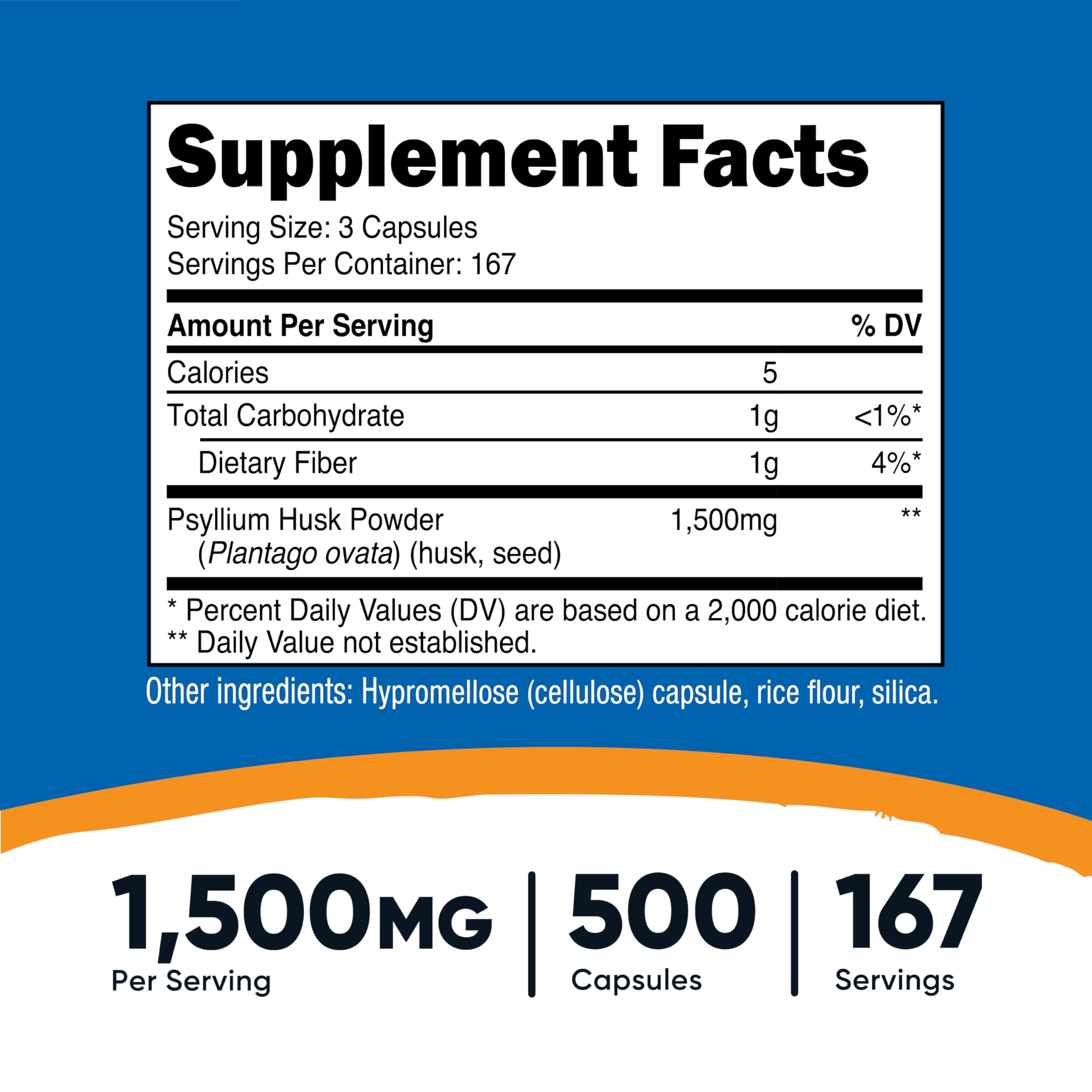 Nutricost Psyllium Husk bottle front view with 500 capsules