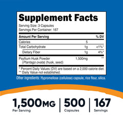 Nutricost Psyllium Husk bottle front view with 500 capsules