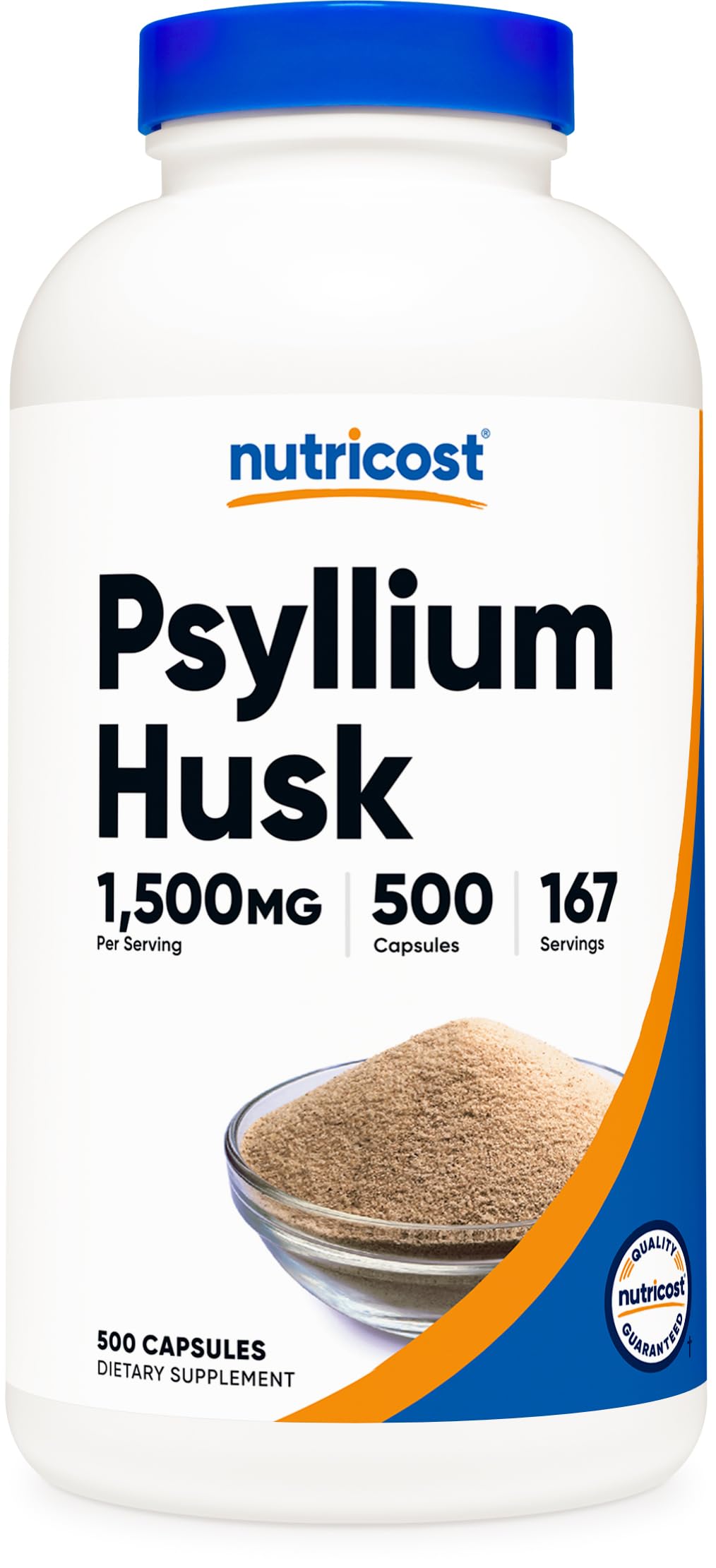 Nutricost Psyllium Husk capsules close-up for convenient fiber support