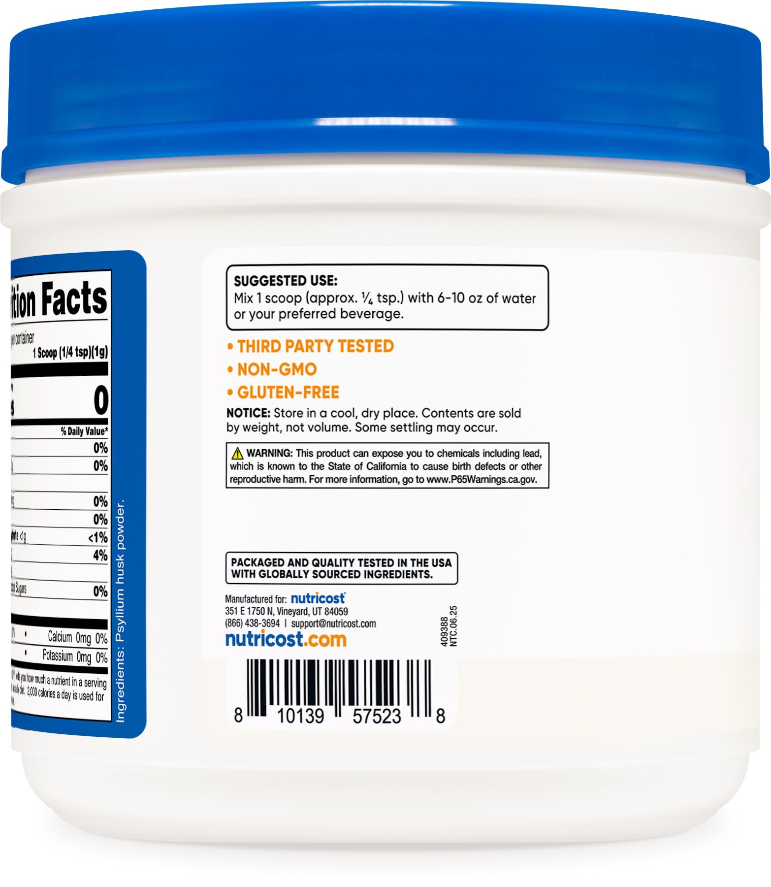 Nutricost psyllium husk powder used in baking to add texture and fiber.