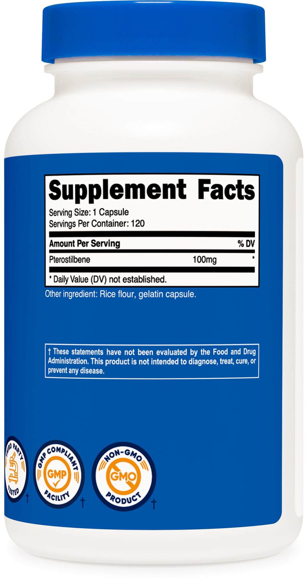 Nutricost Pterostilbene bottle stacked for convenient storage.